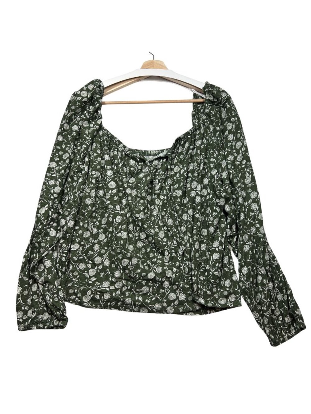 A.N.A Olive Green Floral Peasant Blouse Women's Long Sleeve Boho Top Size 3X